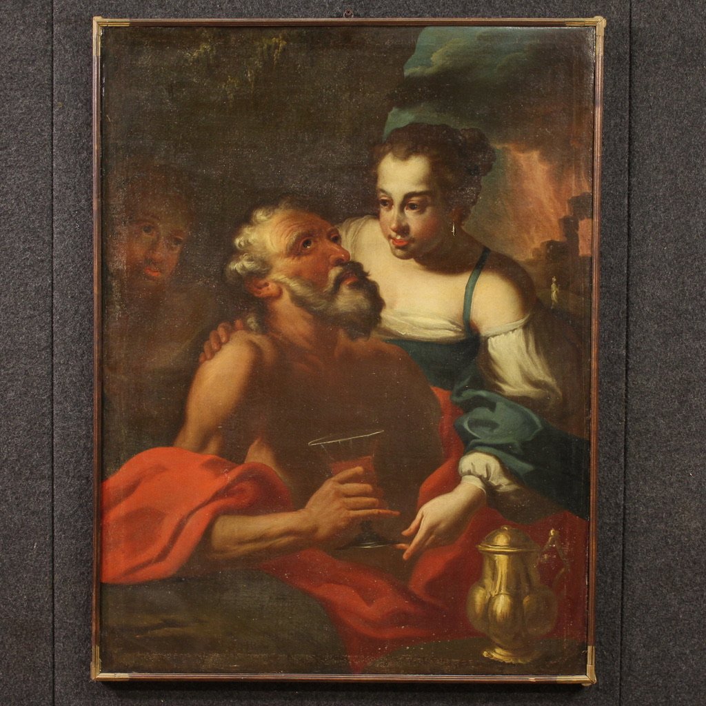 Grande dipinto italiano del XVII secolo, Lot e le figlie-photo-2