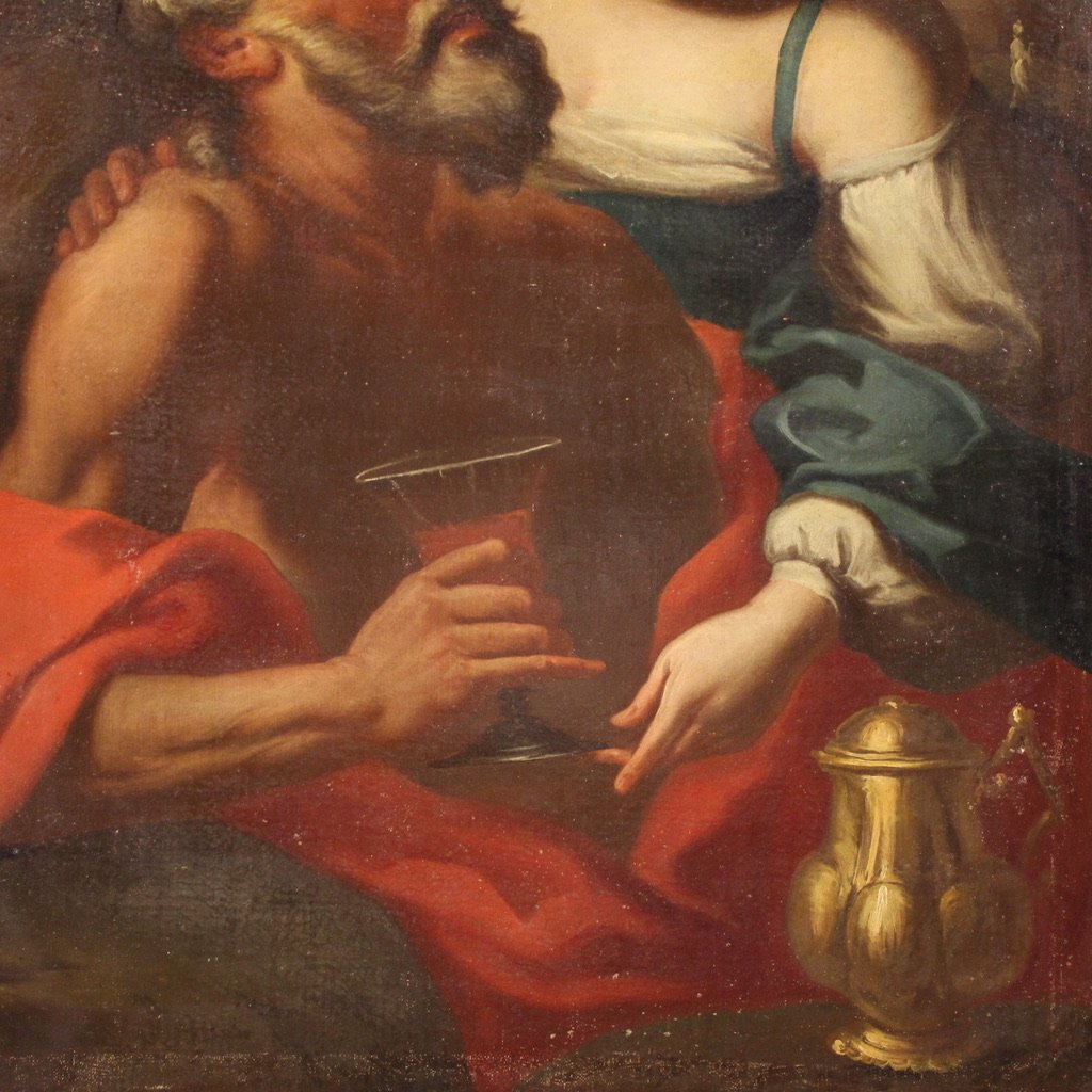 Grande dipinto italiano del XVII secolo, Lot e le figlie-photo-1