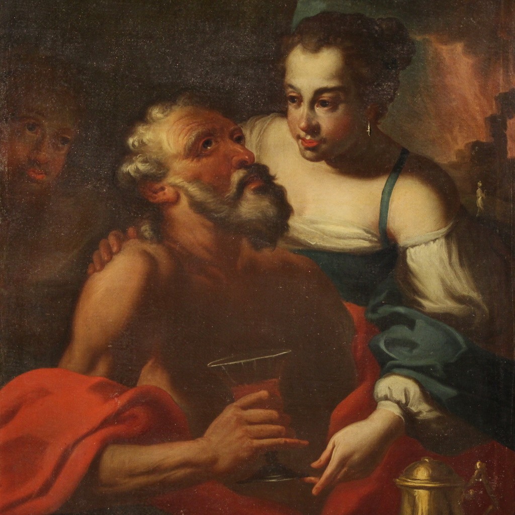 Grande dipinto italiano del XVII secolo, Lot e le figlie