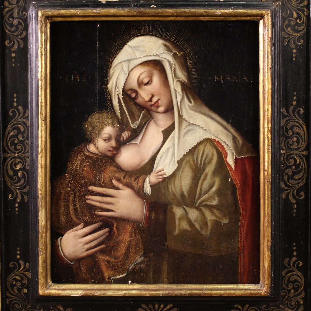 Dipinto su tavola del XVI secolo, Madonna col bambino-photo-2