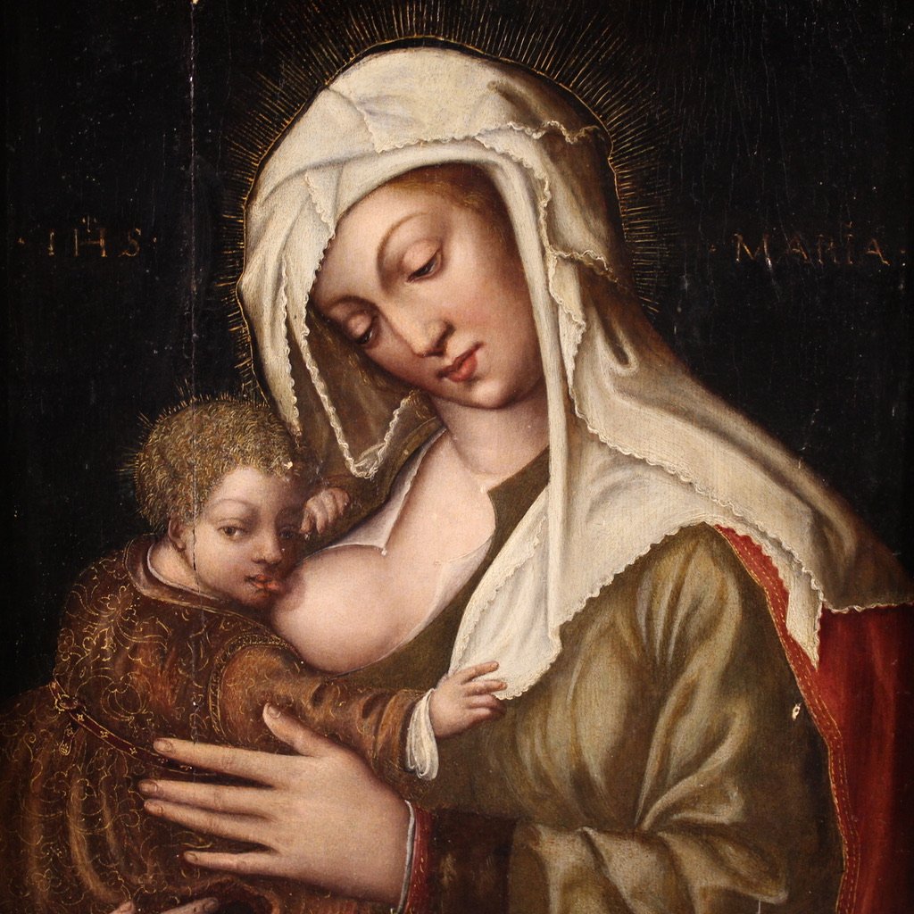 Dipinto su tavola del XVI secolo, Madonna col bambino-photo-1