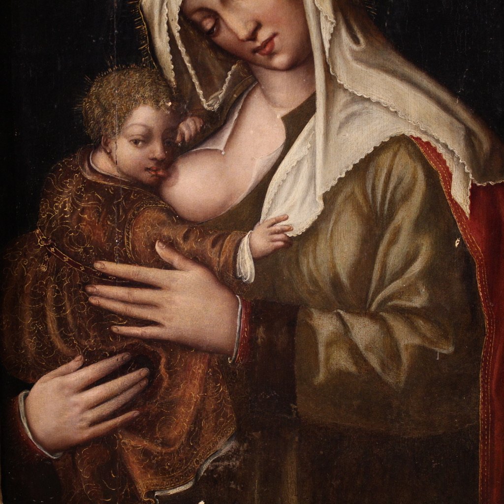Dipinto su tavola del XVI secolo, Madonna col bambino-photo-2