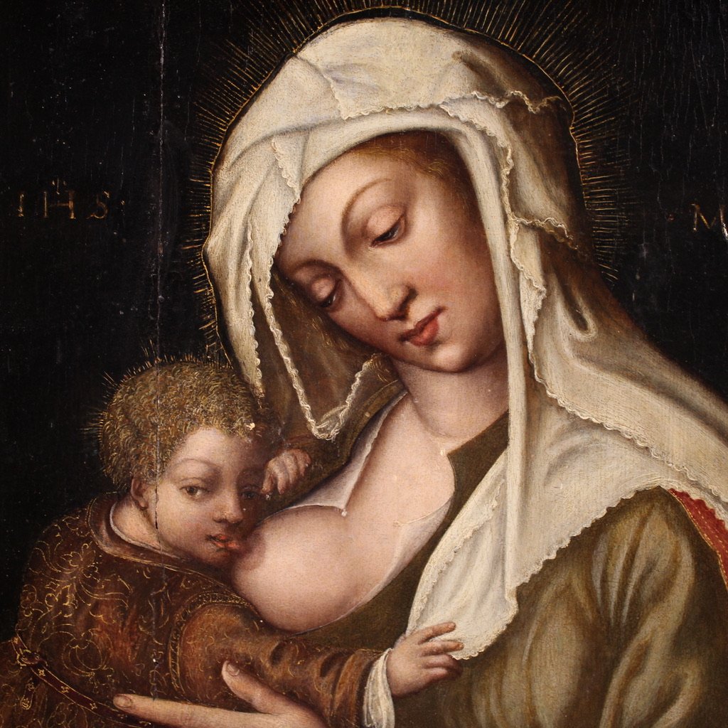 Dipinto su tavola del XVI secolo, Madonna col bambino-photo-3
