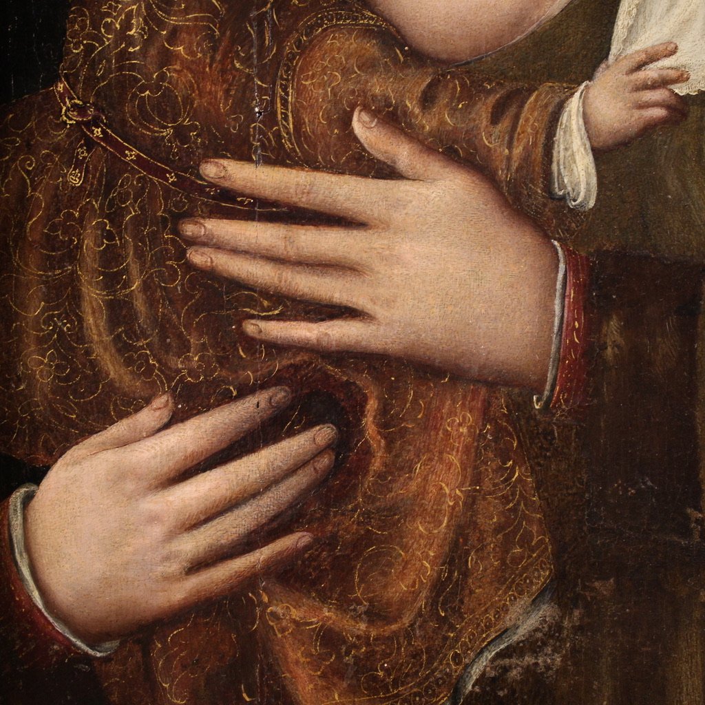 Dipinto su tavola del XVI secolo, Madonna col bambino-photo-6