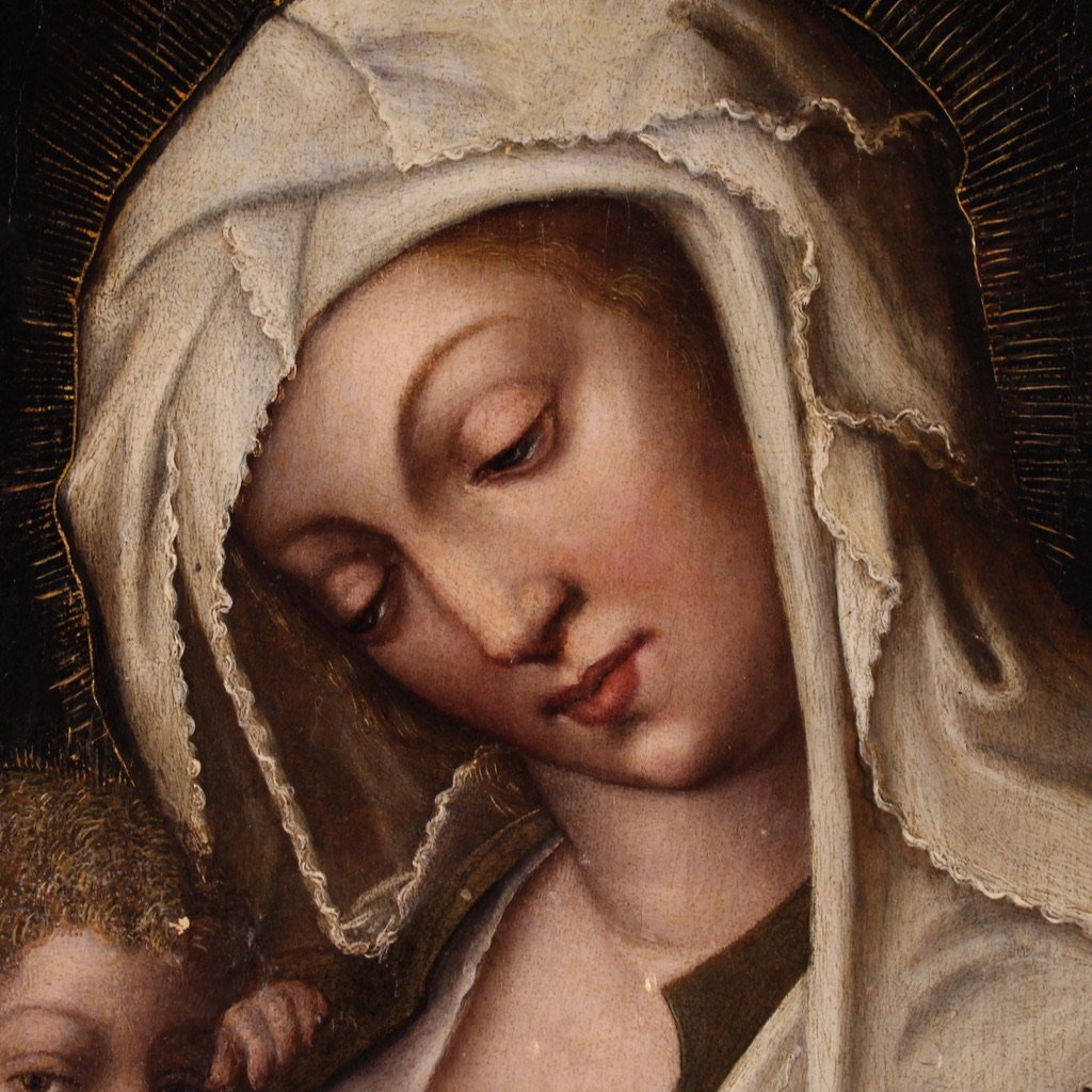 Dipinto su tavola del XVI secolo, Madonna col bambino-photo-7