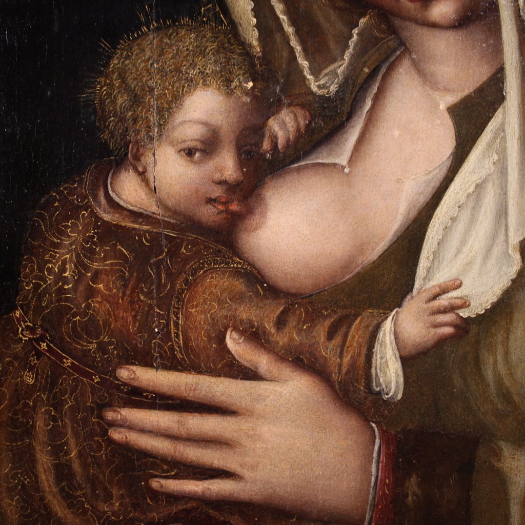 Dipinto su tavola del XVI secolo, Madonna col bambino-photo-8