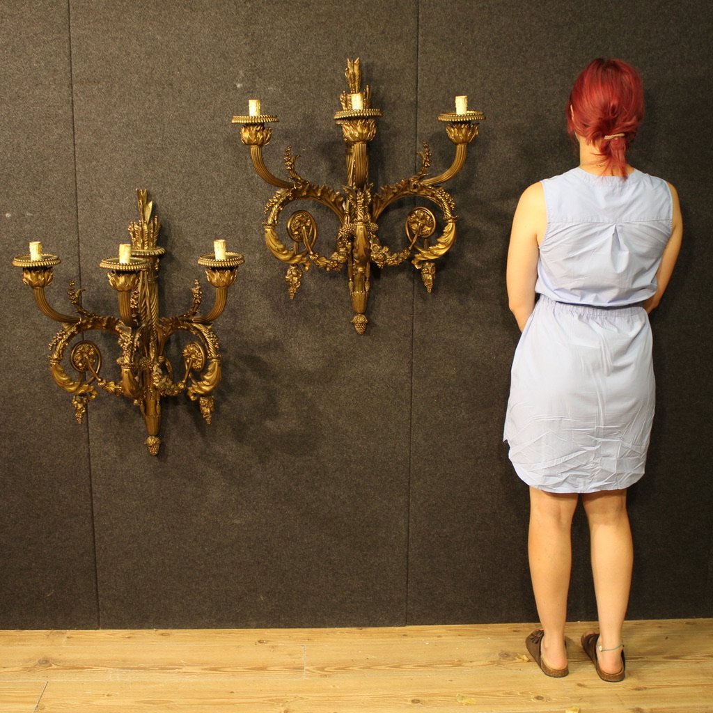 Coppia di applique francesi in bronzo dorato stile Luigi XVI-photo-2