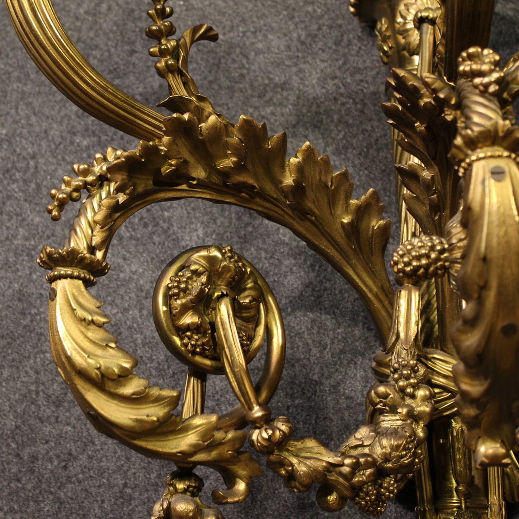 Coppia di applique francesi in bronzo dorato stile Luigi XVI-photo-2