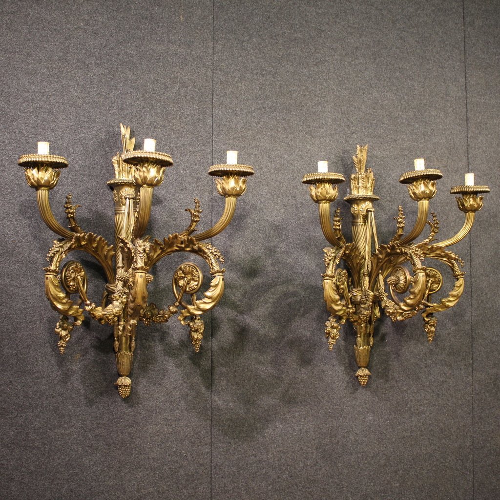 Coppia di applique francesi in bronzo dorato stile Luigi XVI-photo-4