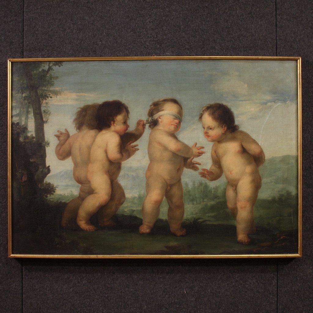 Dipinto Rococò del XVIII secolo, Gioco di Putti-photo-2