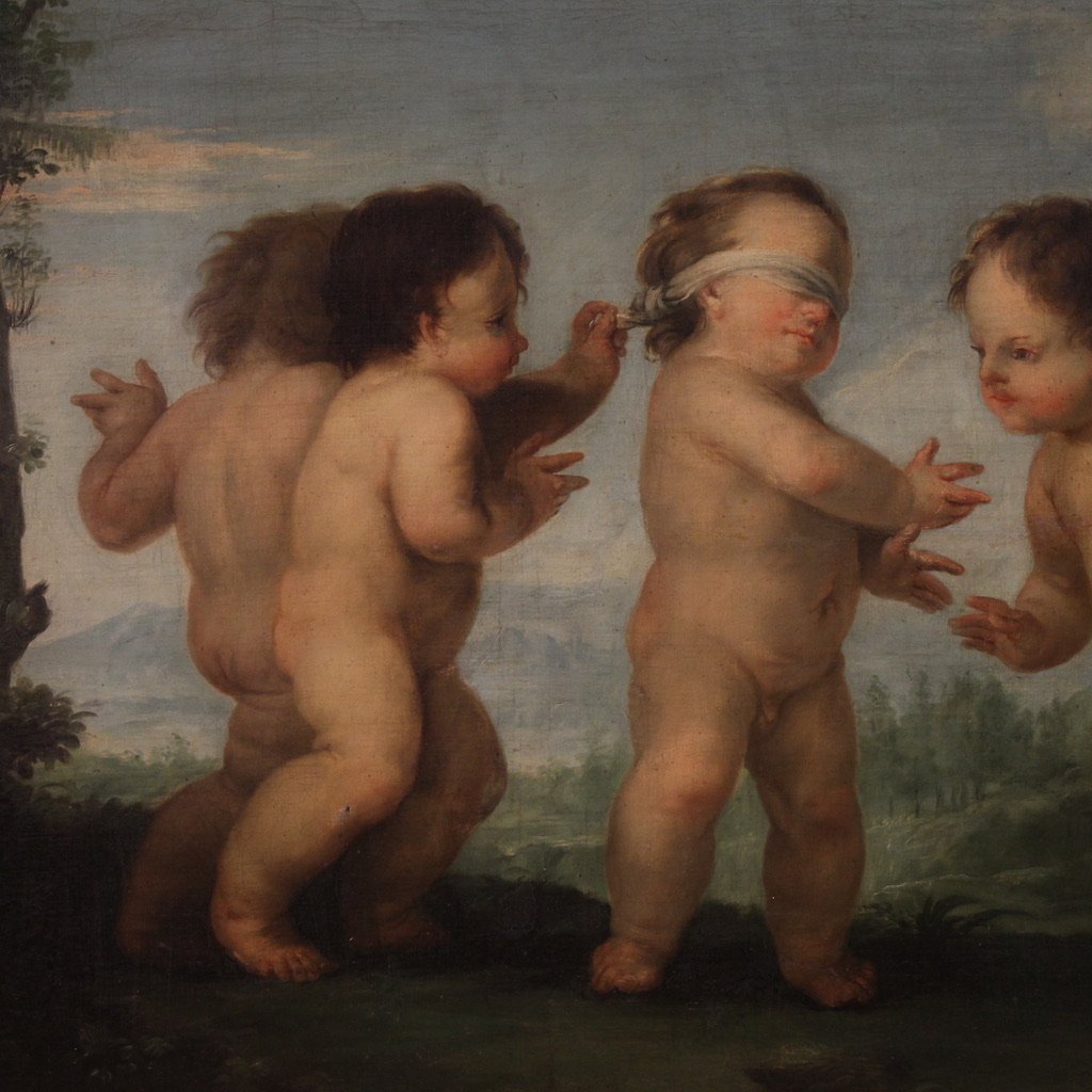 Dipinto Rococò del XVIII secolo, Gioco di Putti-photo-3