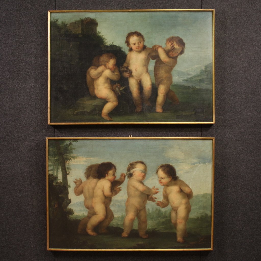 Dipinto Rococò del XVIII secolo, Gioco di Putti-photo-1