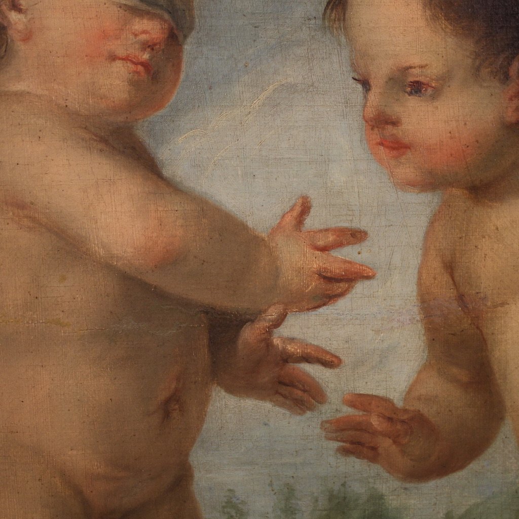Dipinto Rococò del XVIII secolo, Gioco di Putti-photo-2