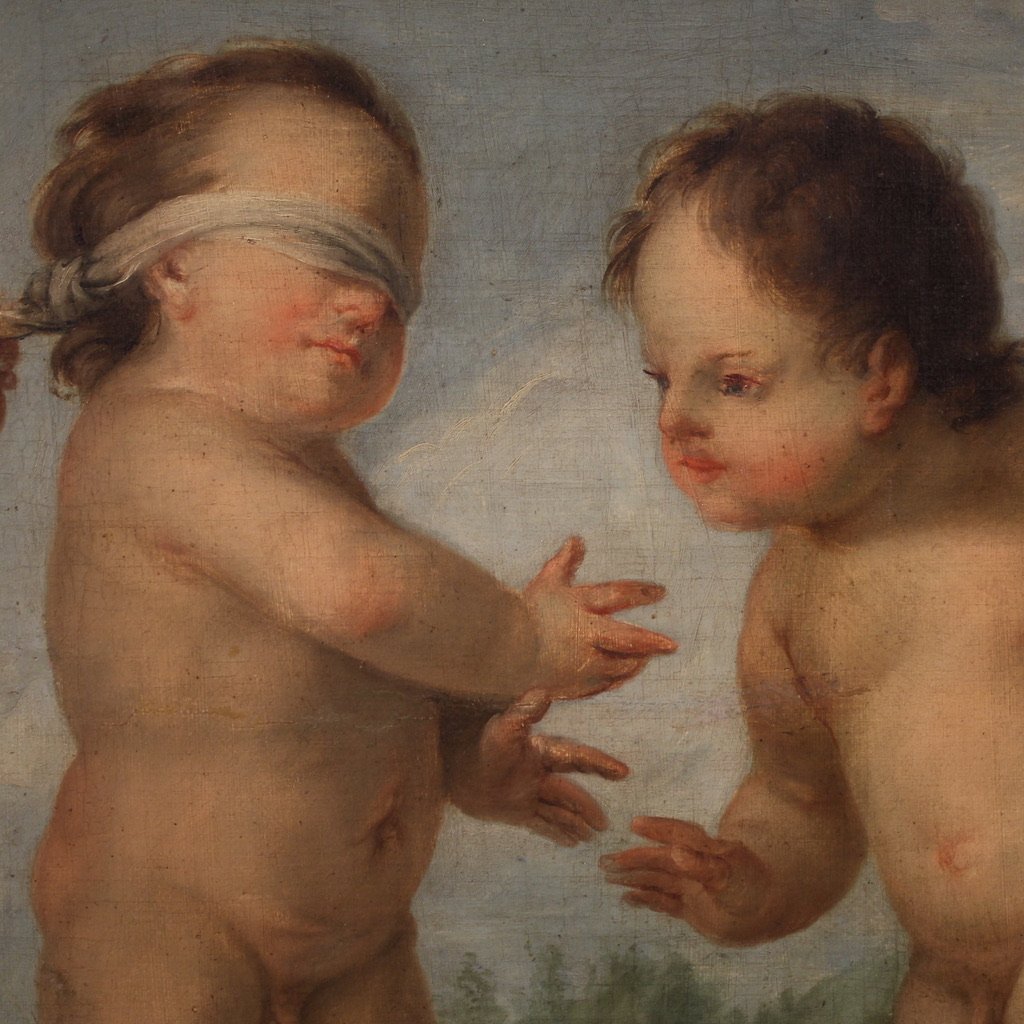 Dipinto Rococò del XVIII secolo, Gioco di Putti-photo-5