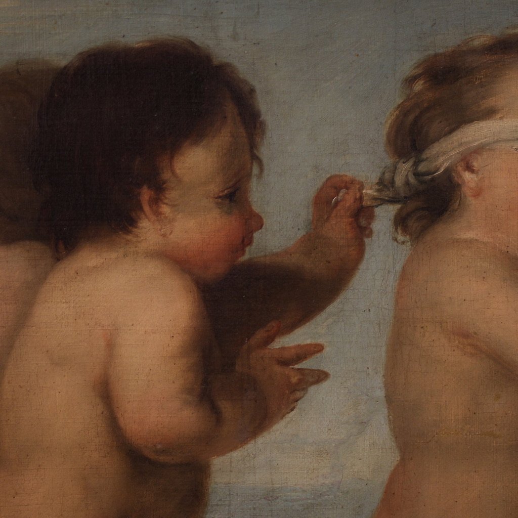 Dipinto Rococò del XVIII secolo, Gioco di Putti-photo-7