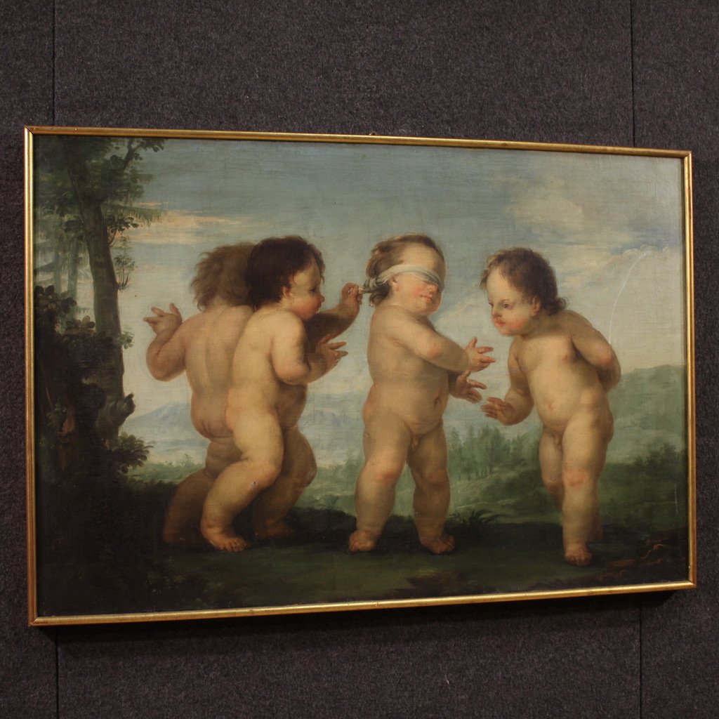 Dipinto Rococò del XVIII secolo, Gioco di Putti-photo-8