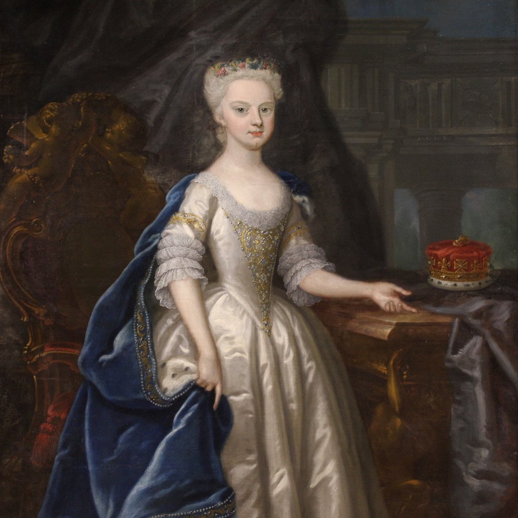 Grande dipinto del XVIII secolo, ritratto di giovane principessa-photo-2
