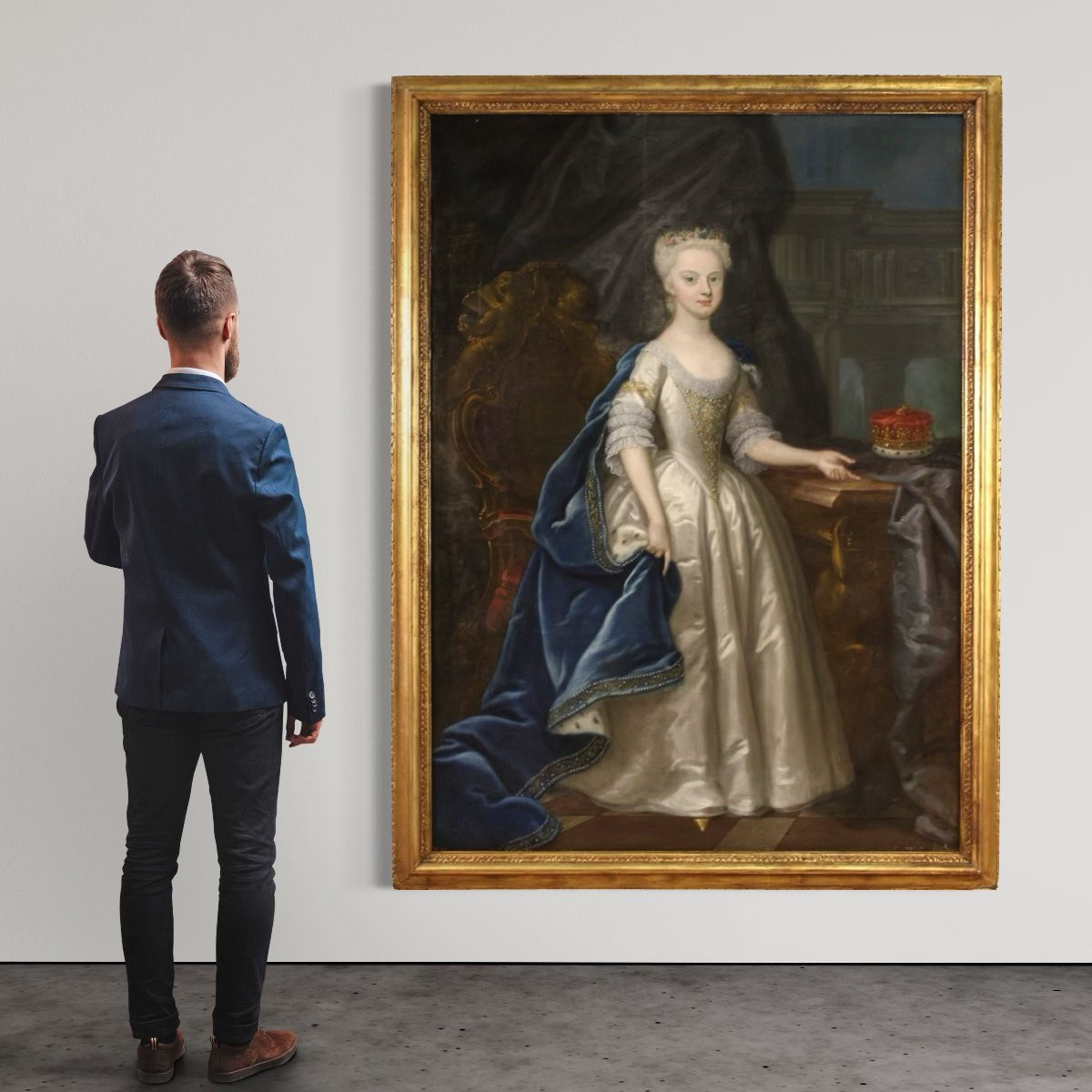 Grande dipinto del XVIII secolo, ritratto di giovane principessa-photo-3