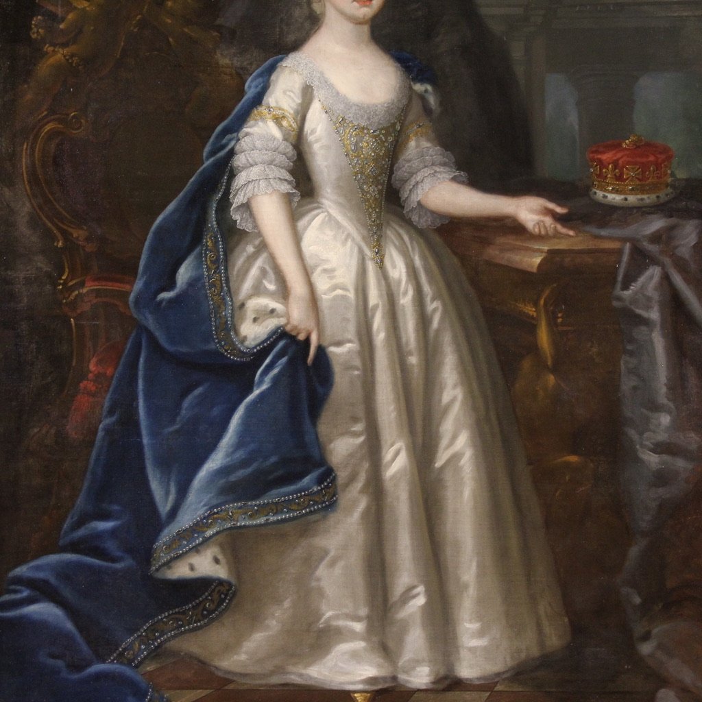 Grande dipinto del XVIII secolo, ritratto di giovane principessa-photo-4