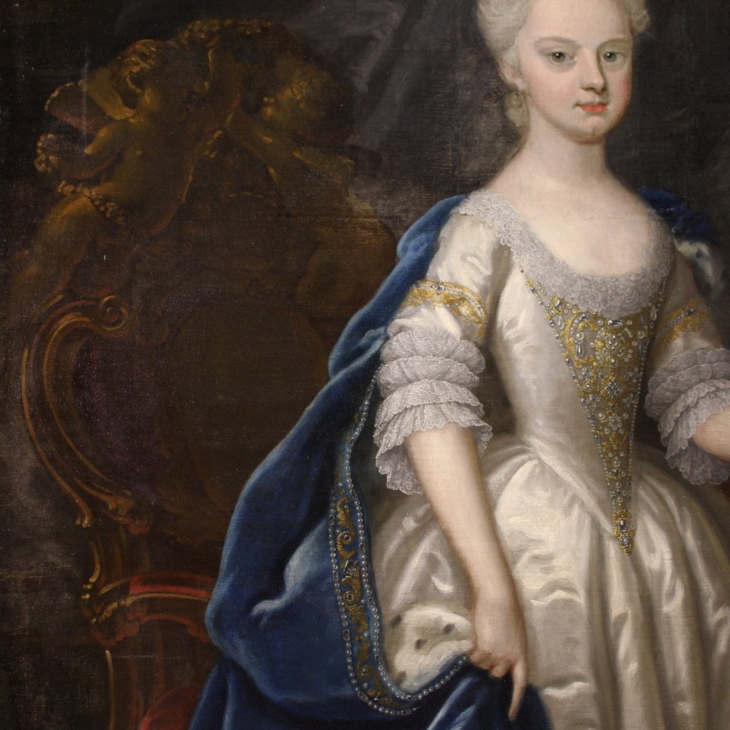 Grande dipinto del XVIII secolo, ritratto di giovane principessa-photo-4