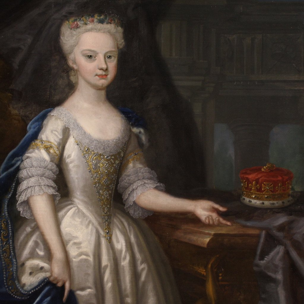 Grande dipinto del XVIII secolo, ritratto di giovane principessa-photo-7