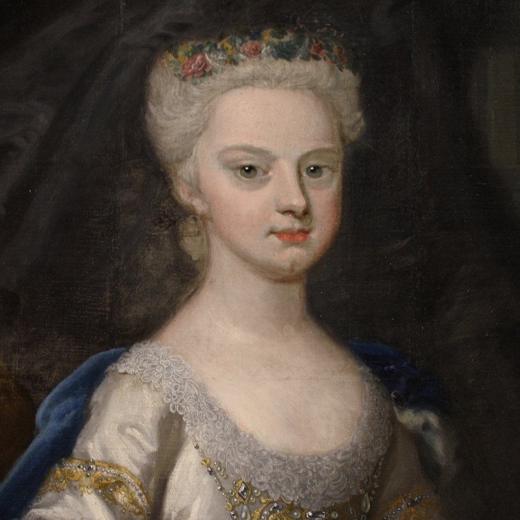 Grande dipinto del XVIII secolo, ritratto di giovane principessa-photo-8