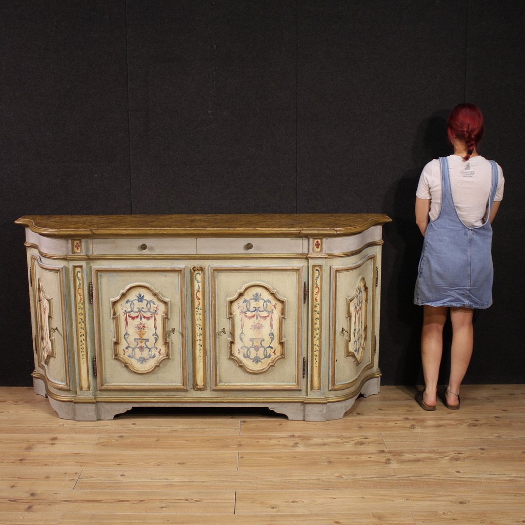 Grande credenza veneta laccata e dipinta del XX secolo-photo-2