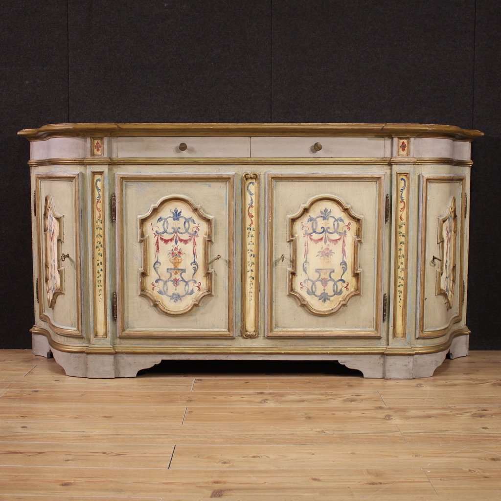 Grande credenza veneta laccata e dipinta del XX secolo-photo-3