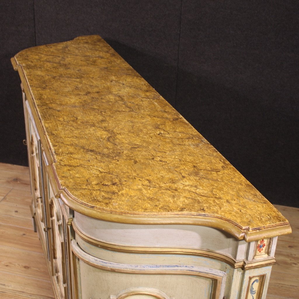 Grande credenza veneta laccata e dipinta del XX secolo-photo-3