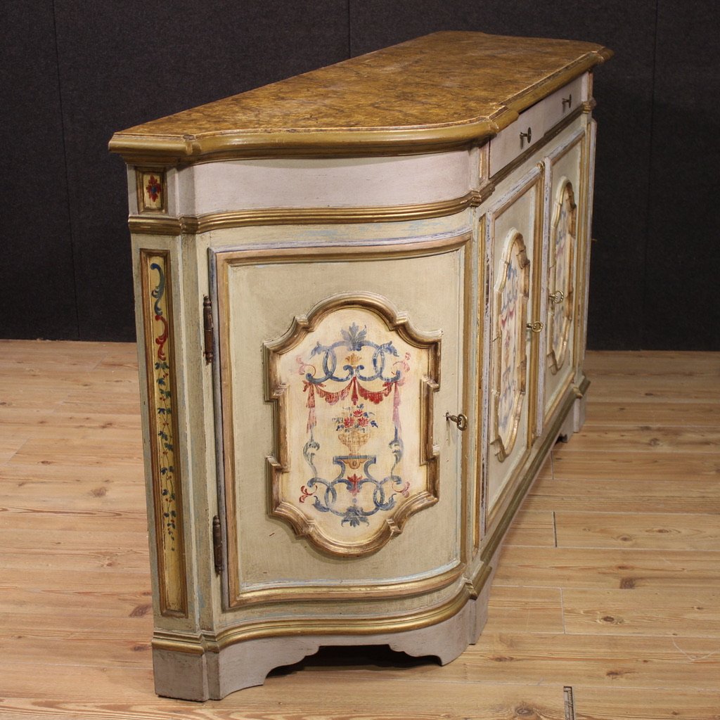Grande credenza veneta laccata e dipinta del XX secolo-photo-5