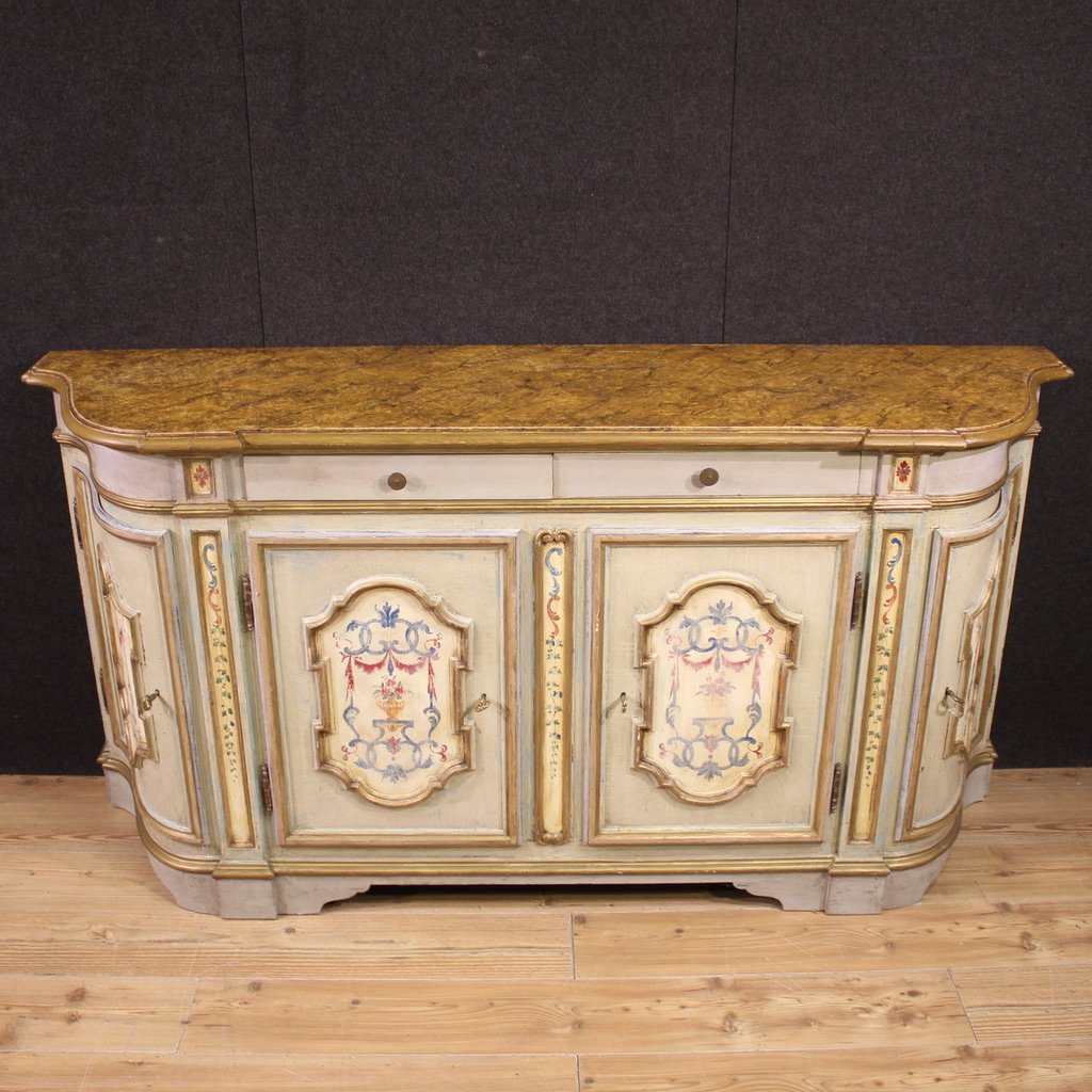 Grande credenza veneta laccata e dipinta del XX secolo-photo-7