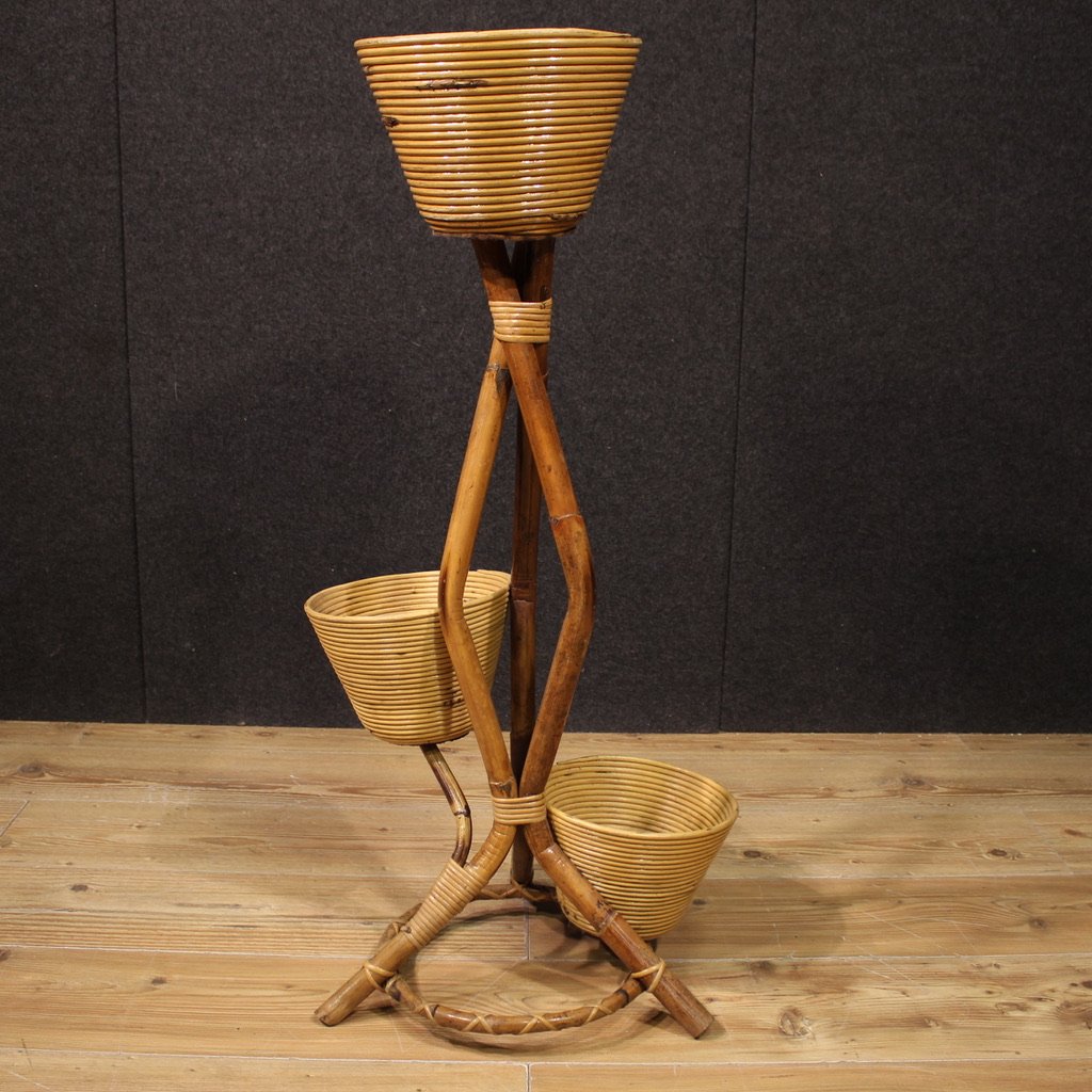 Portavasi italiano di design in bambù anni 60-photo-1