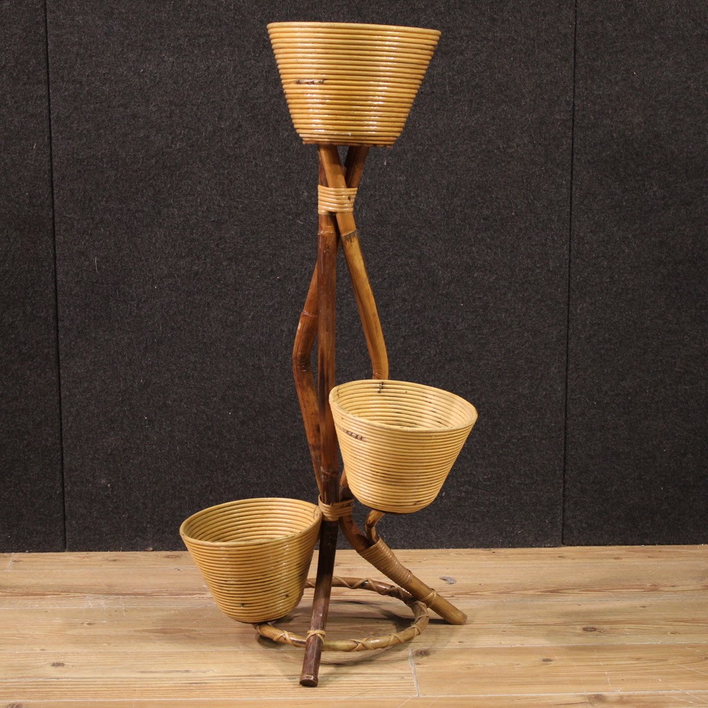 Portavasi italiano di design in bambù anni 60