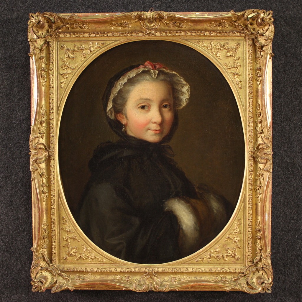 Quadro italiano del XVIII secolo, ritratto di giovane dama