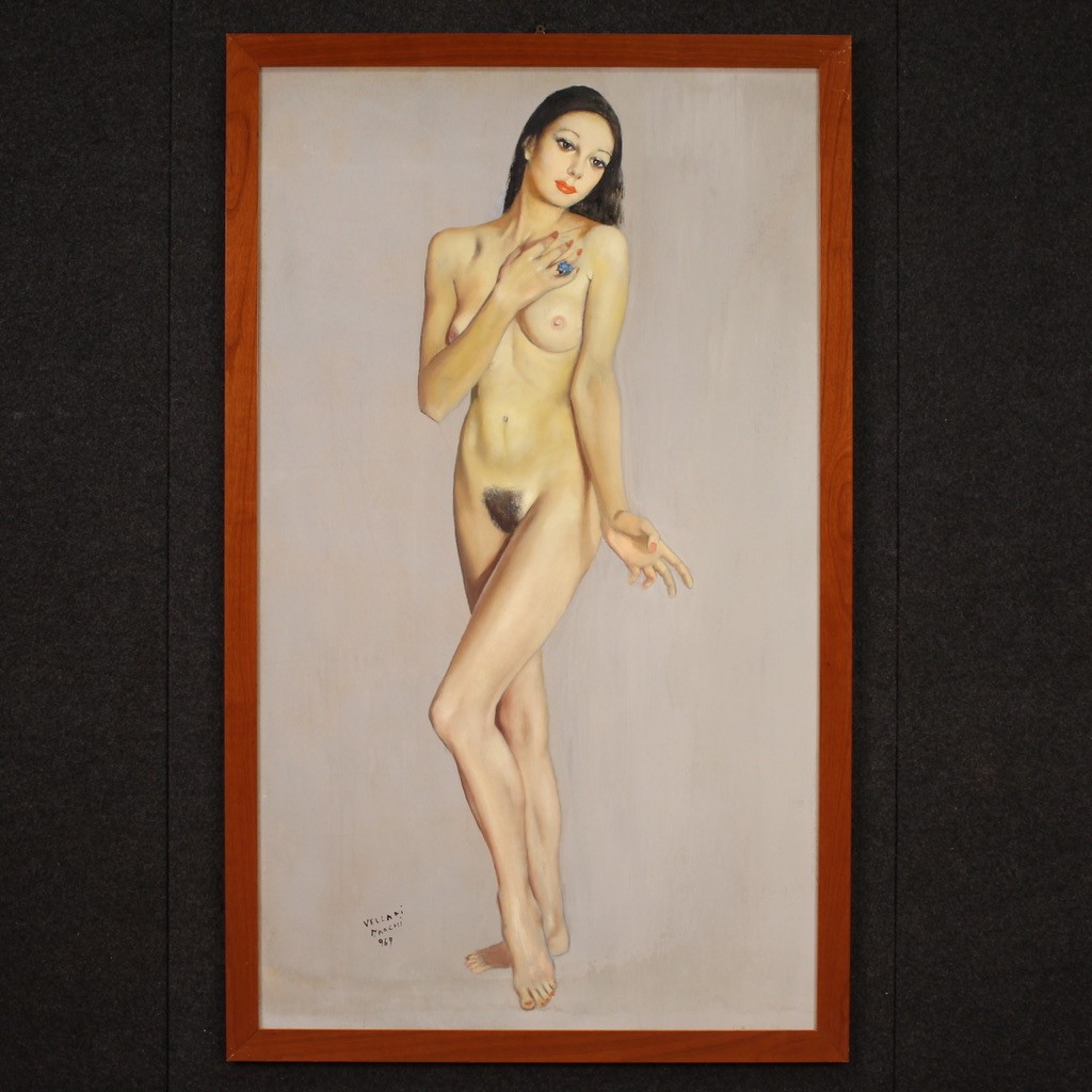 Dipinto italiano nudo firmato Mario Vellani Marchi datato 1969