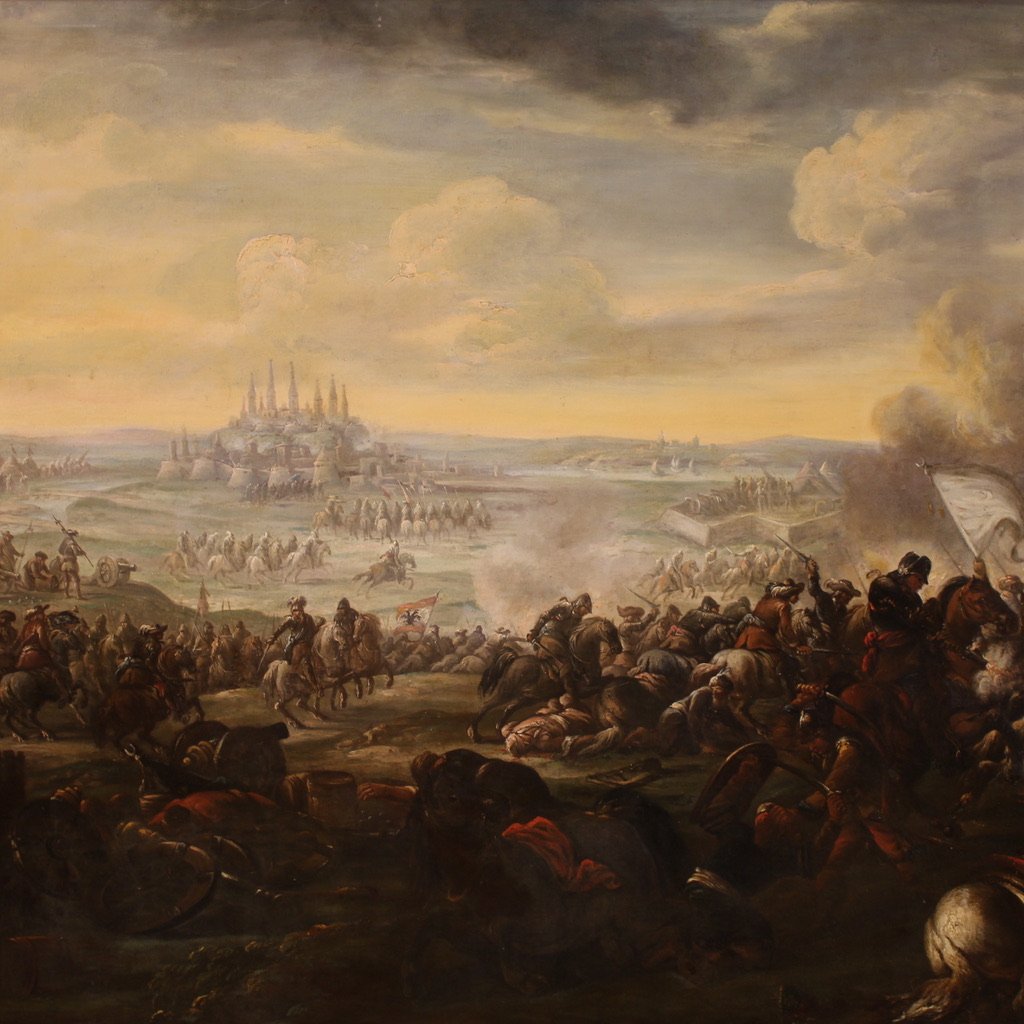 Grande dipinto italiano del XVIII secolo, battaglia tra Cristiani e Ottomani-photo-3