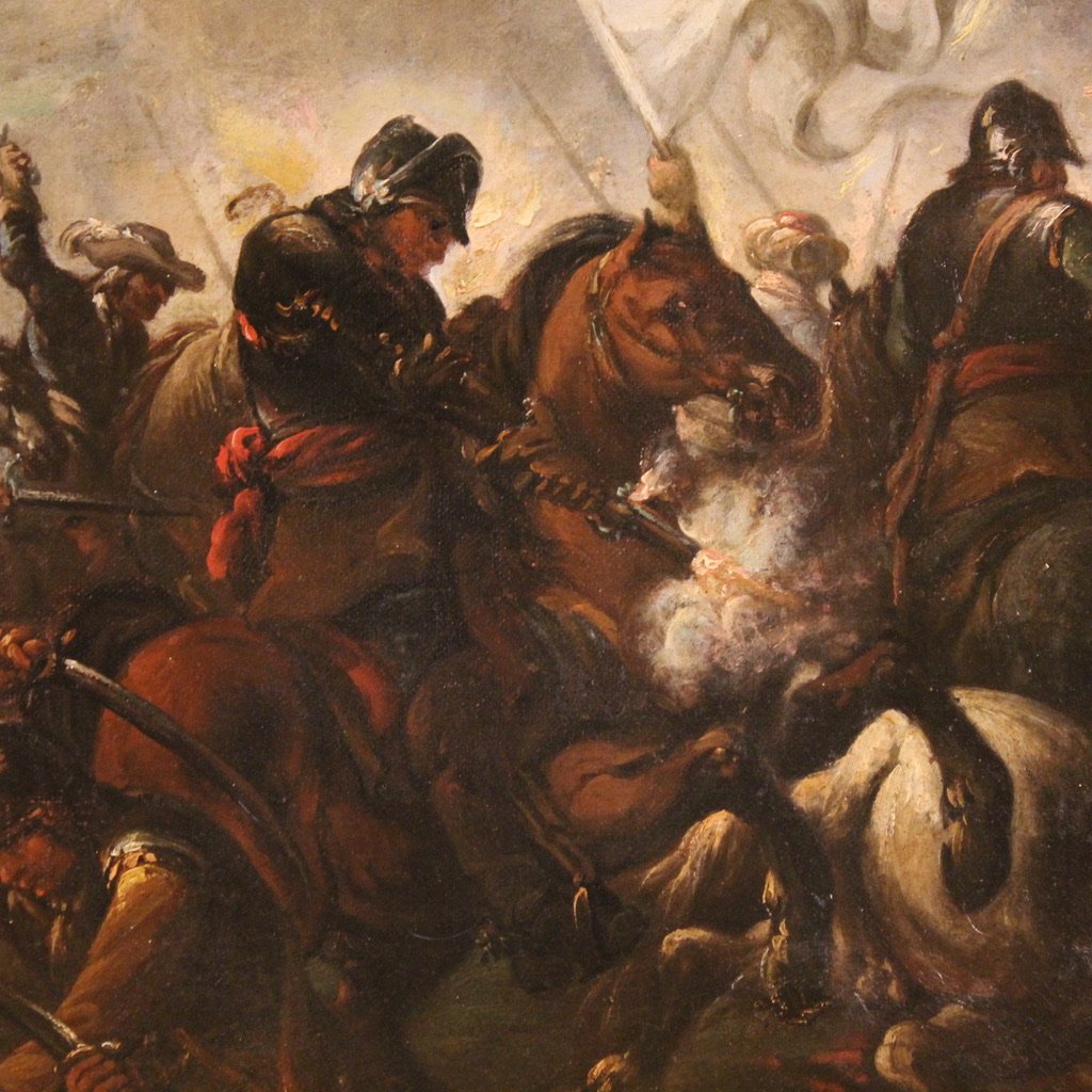 Grande dipinto italiano del XVIII secolo, battaglia tra Cristiani e Ottomani-photo-7