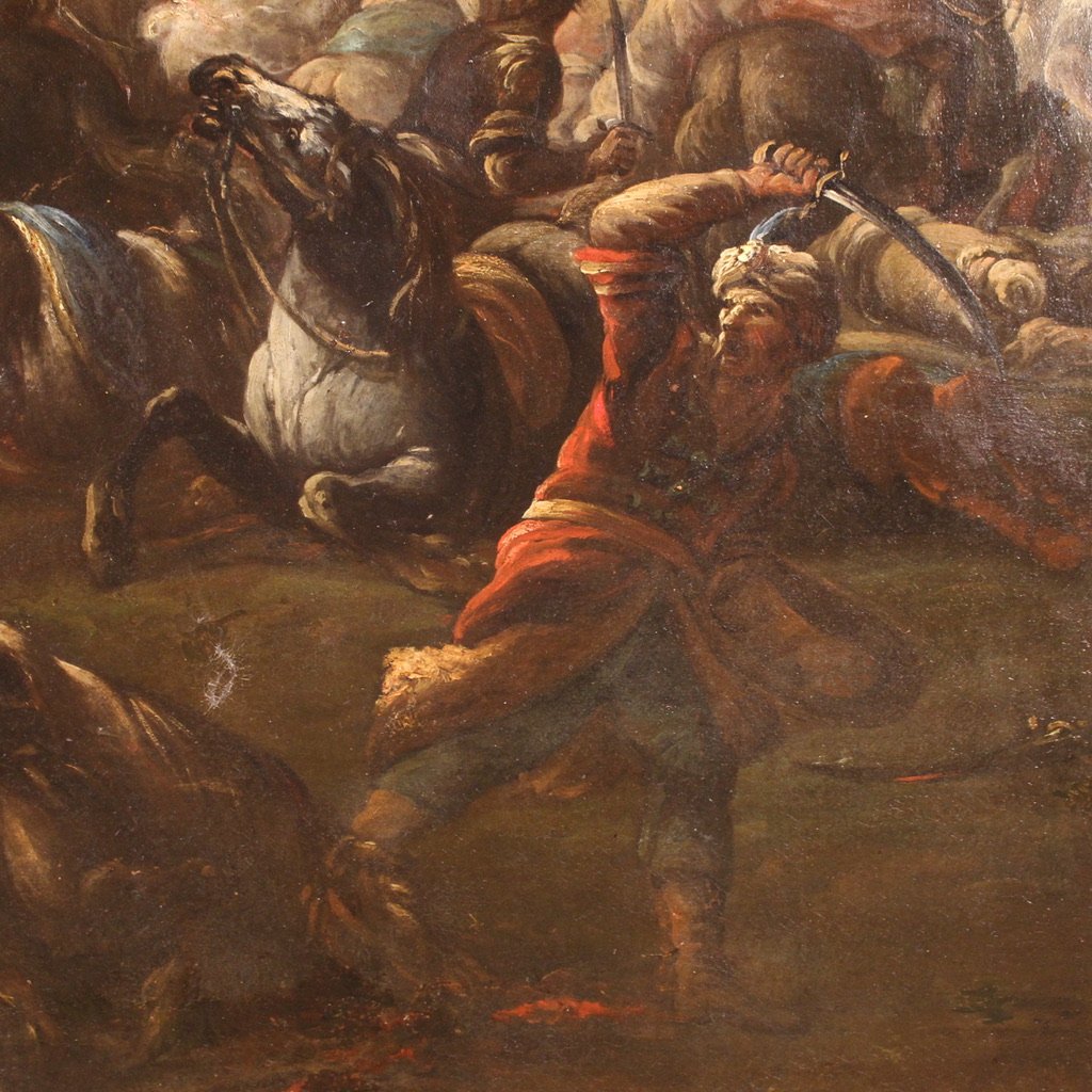 Grande dipinto italiano del XVIII secolo, battaglia tra Cristiani e Ottomani-photo-8