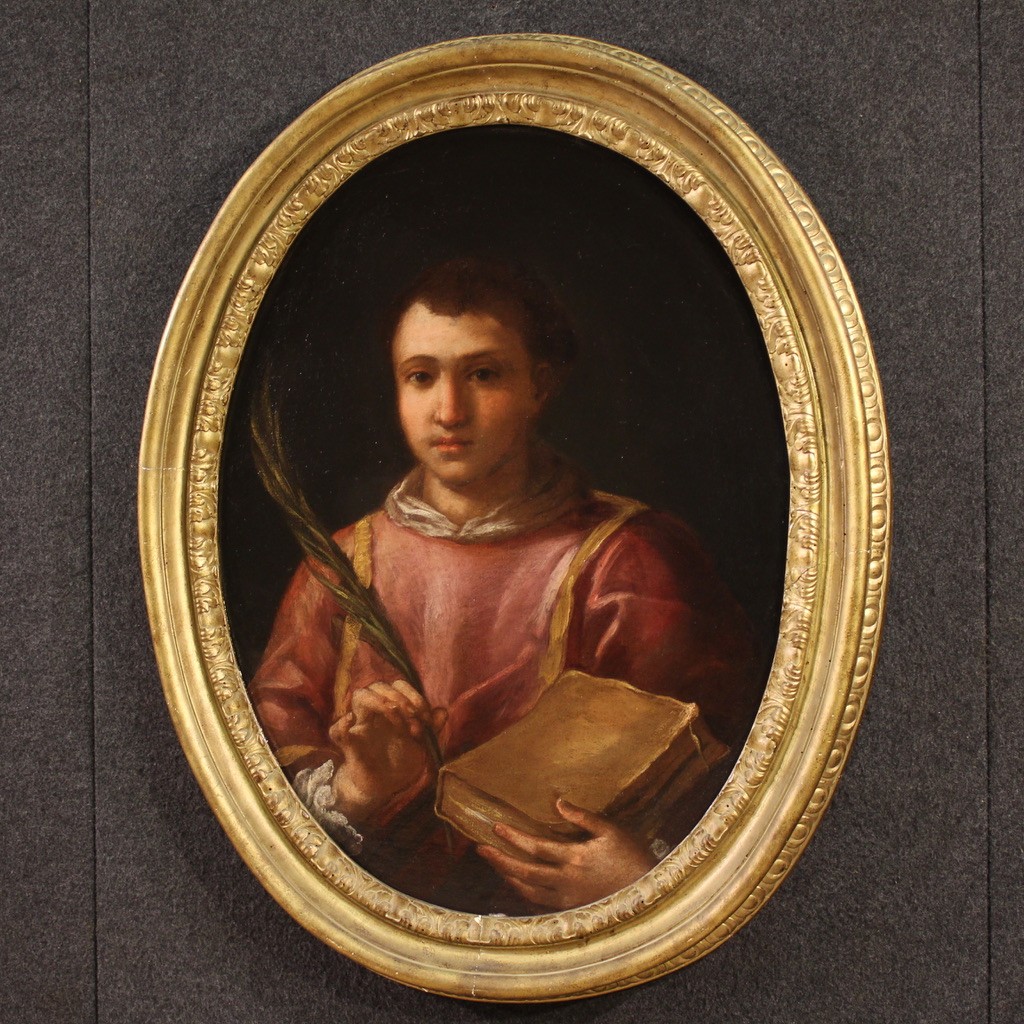 Grande dipinto ovale italiano del XVII secolo, San Lorenzo