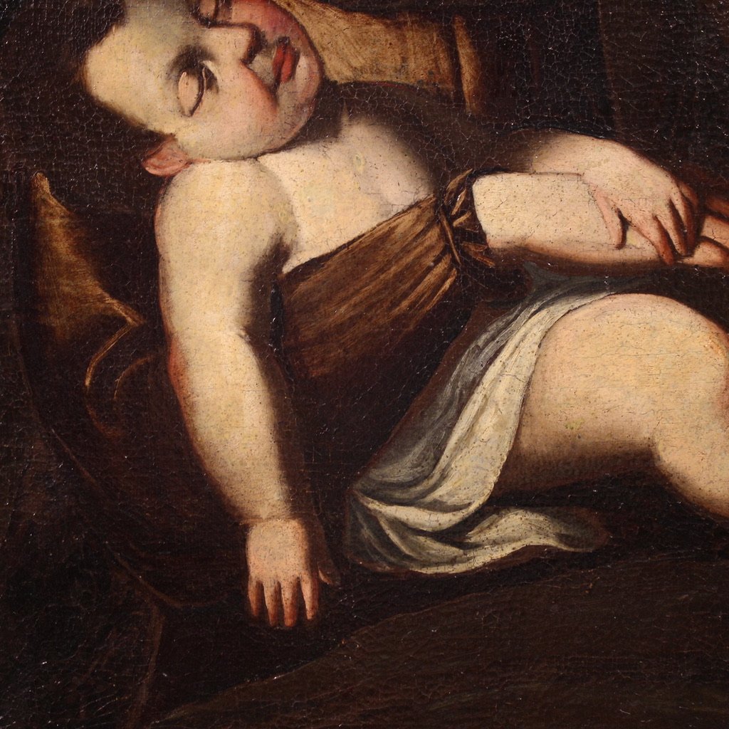 Antico quadro italiano del XVII secolo, Sacra Famiglia-photo-3