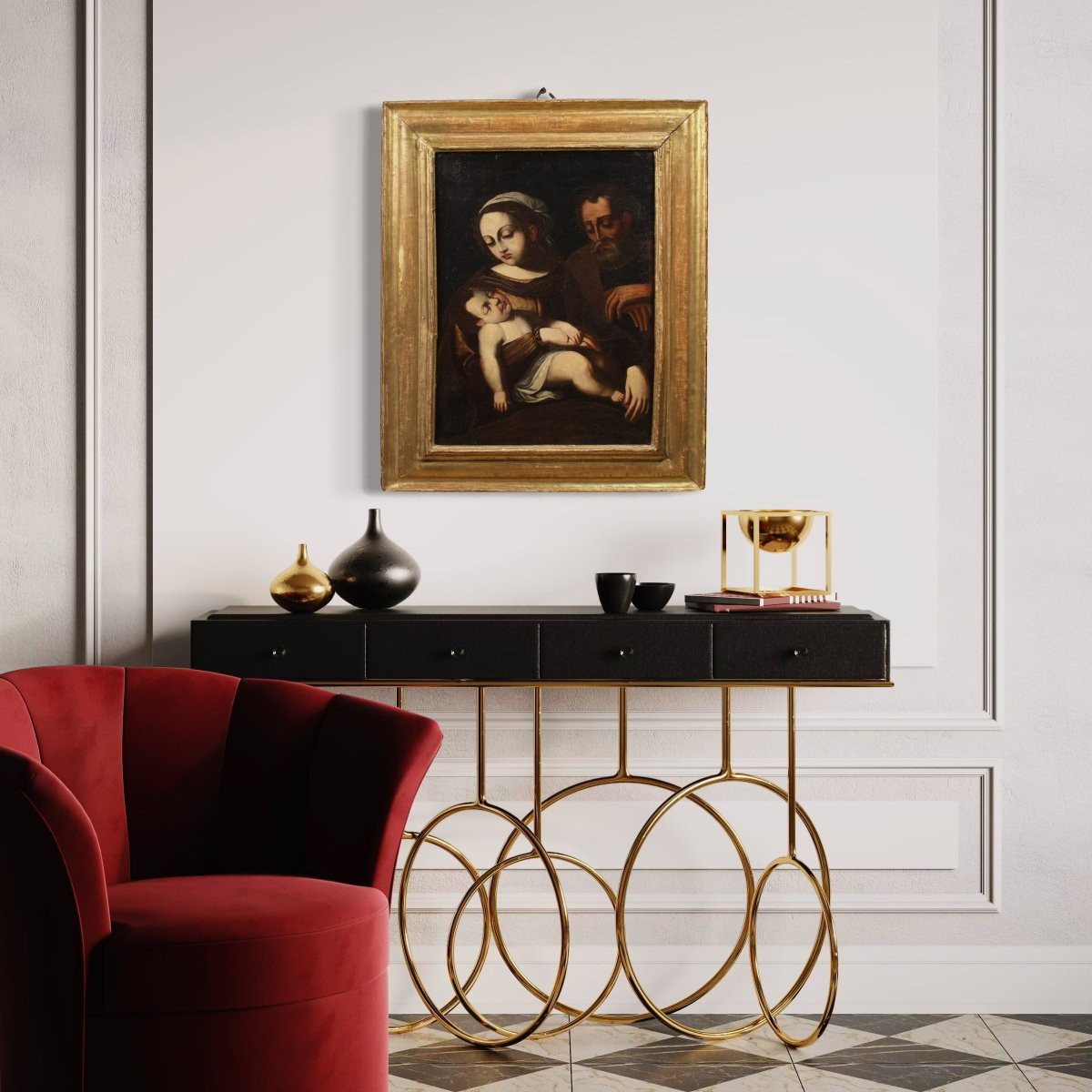 Antico quadro italiano del XVII secolo, Sacra Famiglia-photo-6