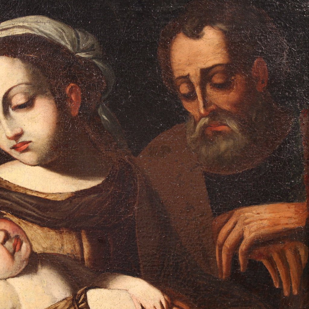 Antico quadro italiano del XVII secolo, Sacra Famiglia-photo-7