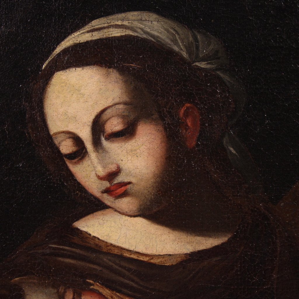 Antico quadro italiano del XVII secolo, Sacra Famiglia-photo-8