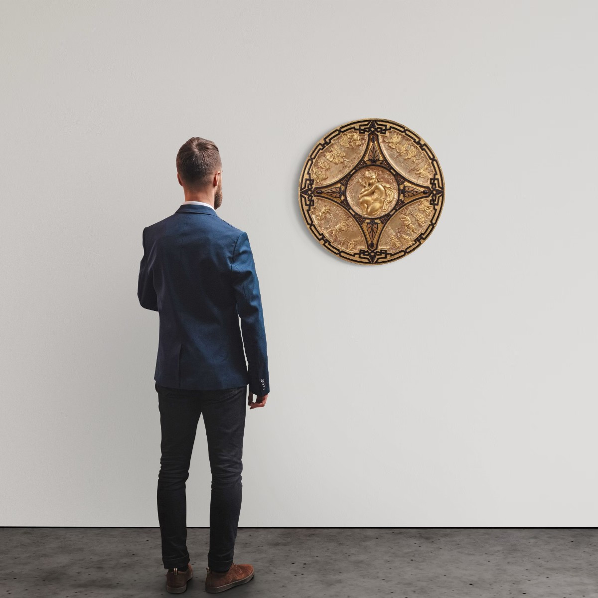 Scudo in legno dorato del XIX secolo firmato F. Barbedienne Paris-photo-2