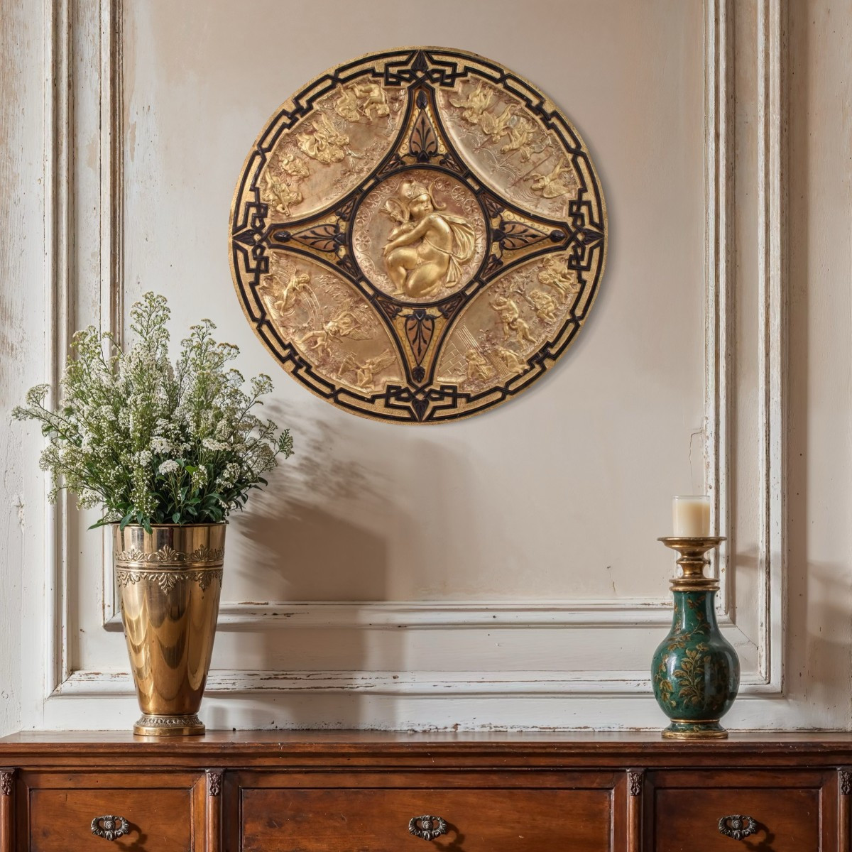 Scudo in legno dorato del XIX secolo firmato F. Barbedienne Paris-photo-8