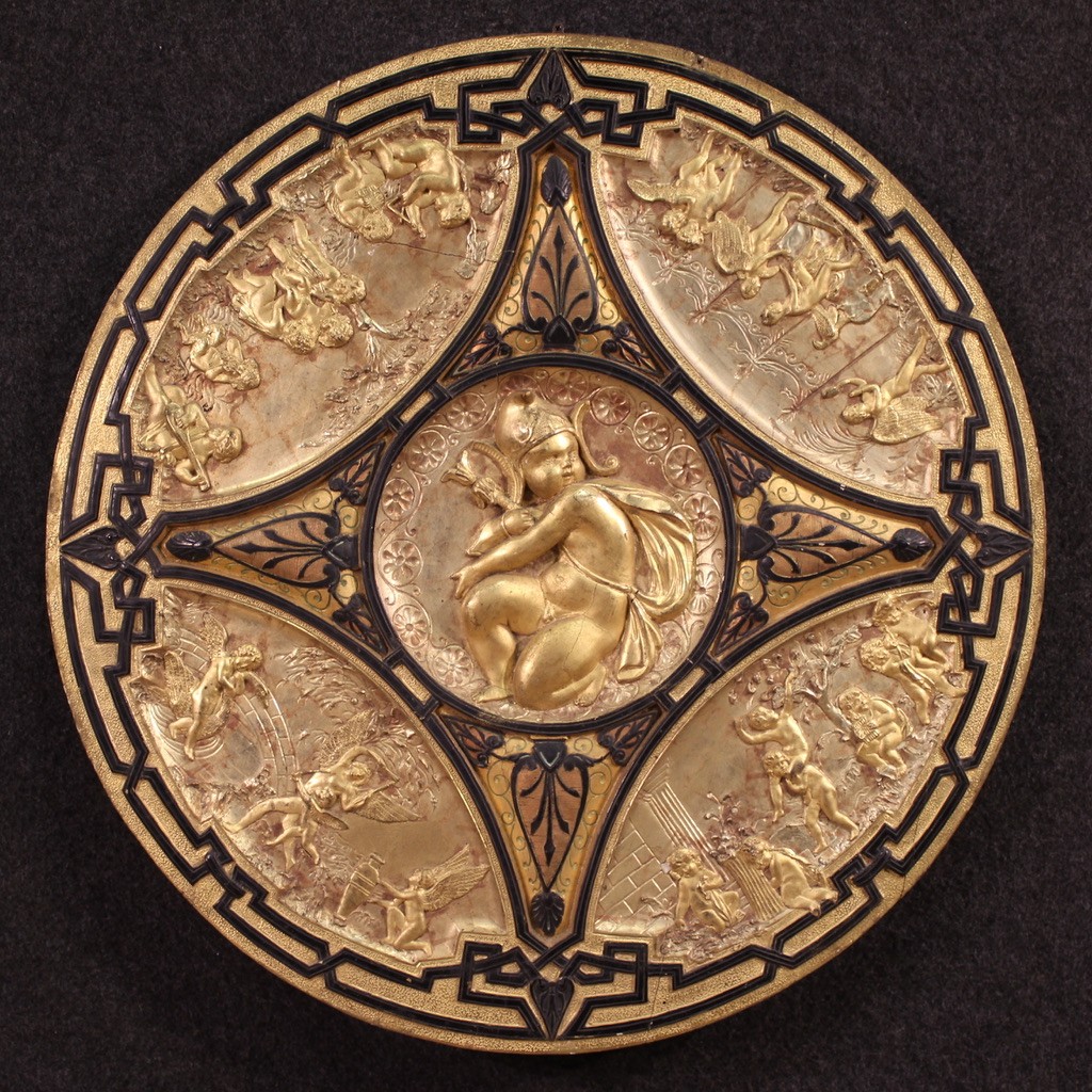 Scudo in legno dorato del XIX secolo firmato F. Barbedienne Paris