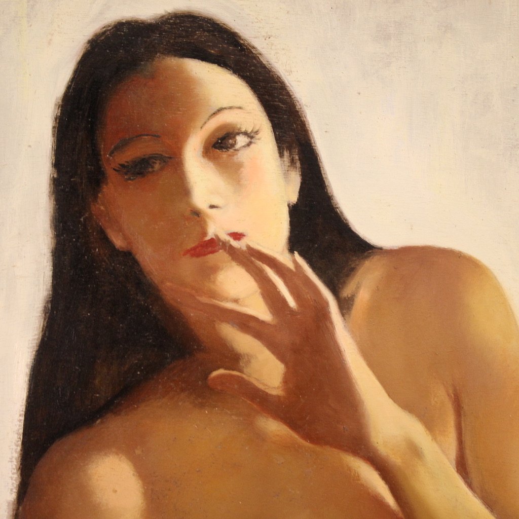 Dipinto italiano nudo femminile firmato Vellani Marchi-photo-7