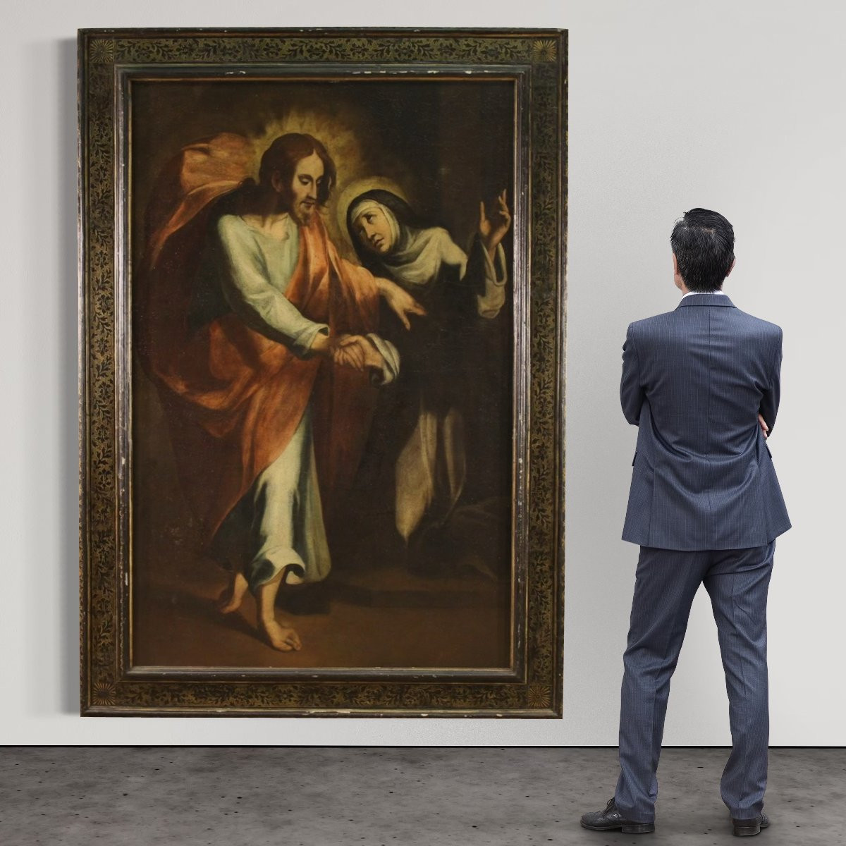 Grande quadro religioso del XVII secolo, Cristo appare a Santa Caterina da Siena-photo-3