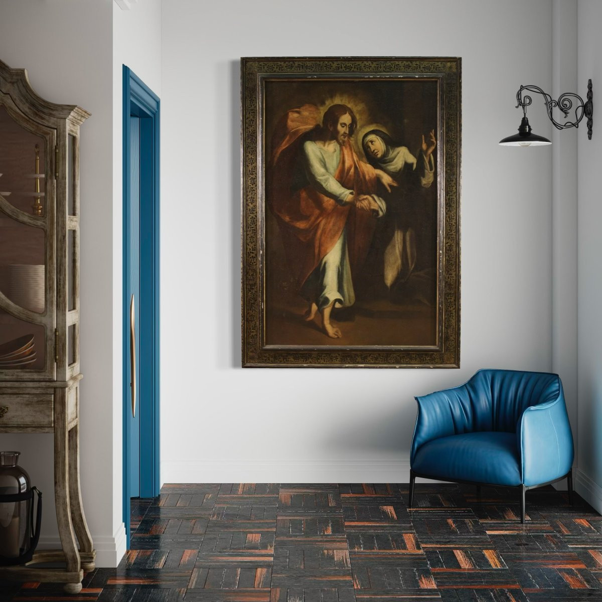 Grande quadro religioso del XVII secolo, Cristo appare a Santa Caterina da Siena-photo-1