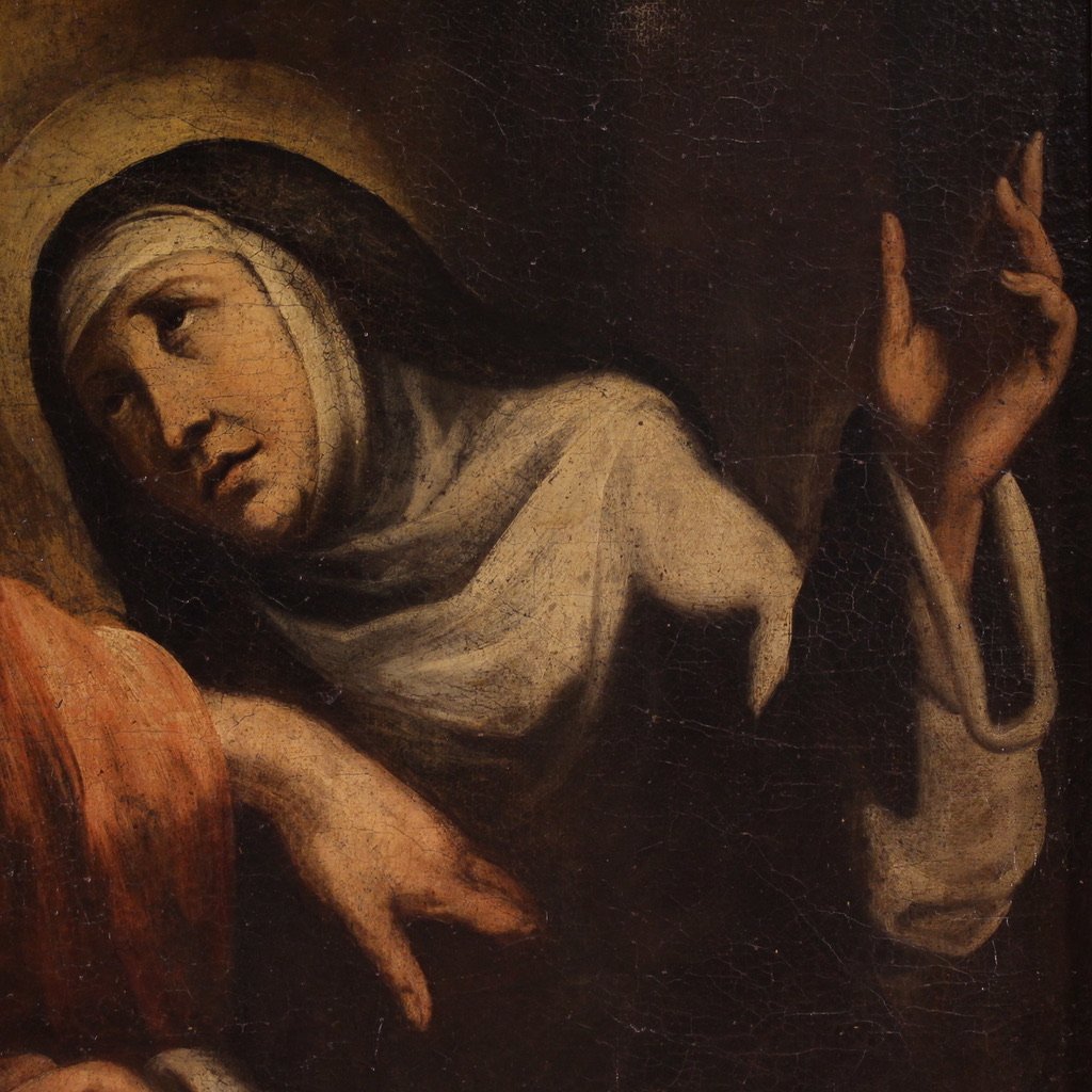 Grande quadro religioso del XVII secolo, Cristo appare a Santa Caterina da Siena-photo-2